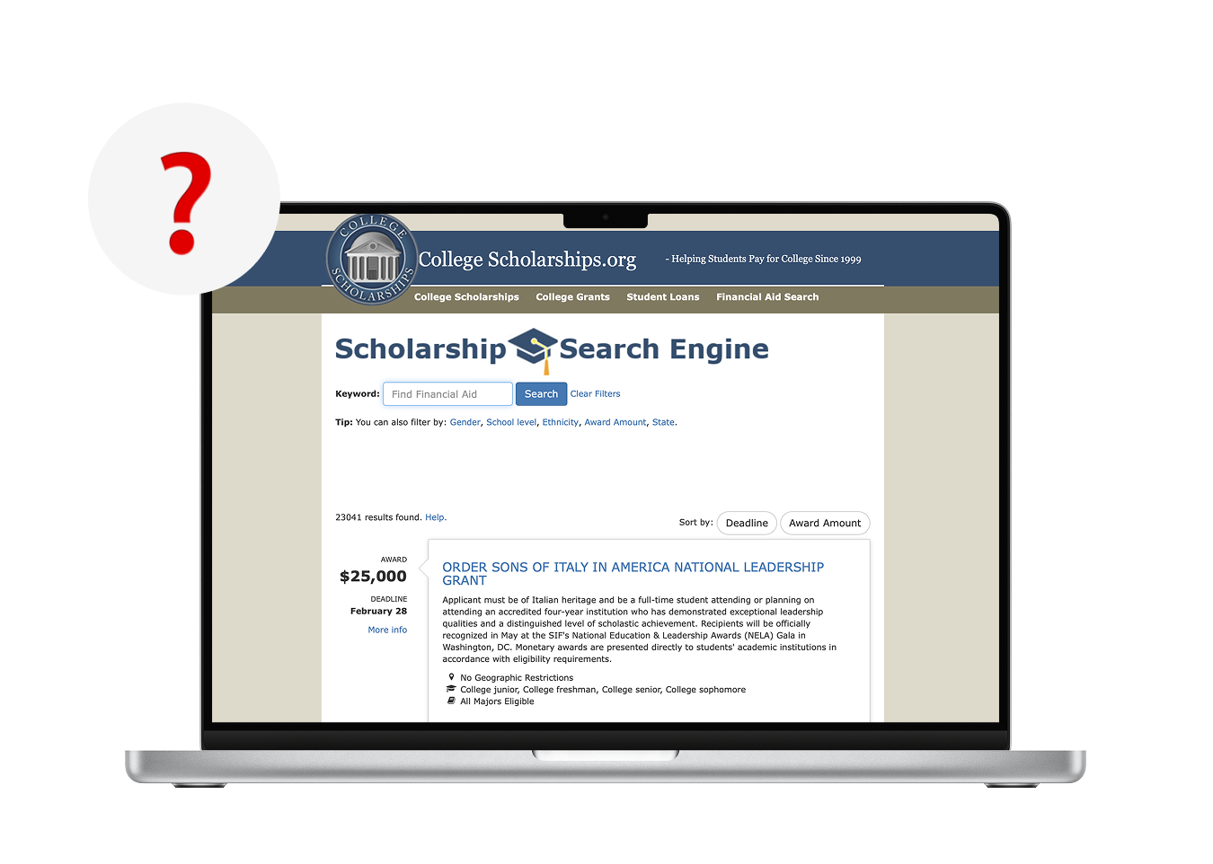 Heuristic analysis markup of the original CollegeScholarship website